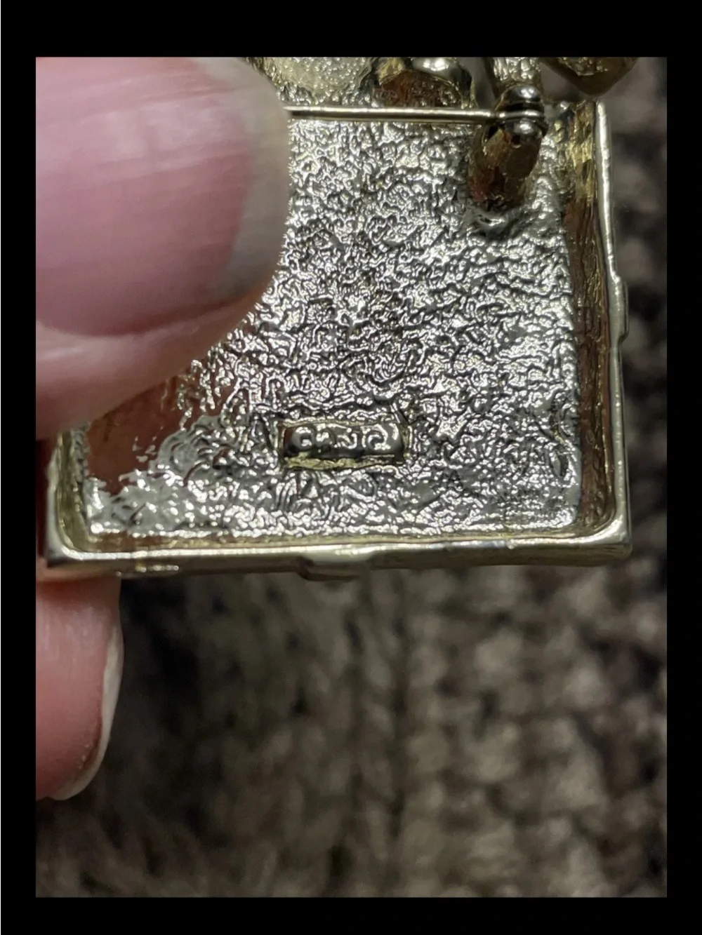 Vintage AJC Gold Tone Christmas Puppy Peeking Out of Present Brooch Pin